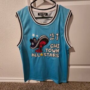 New Lollapalooza 2021 Chi Town All Stars Basketball Jersey Light Blue Mens Small